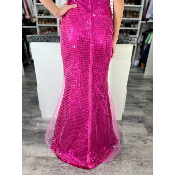Jovani Magenta Pink Sequined Mesh Strapless Barbiecore Formal Gown $395 - Picture 8 of 12